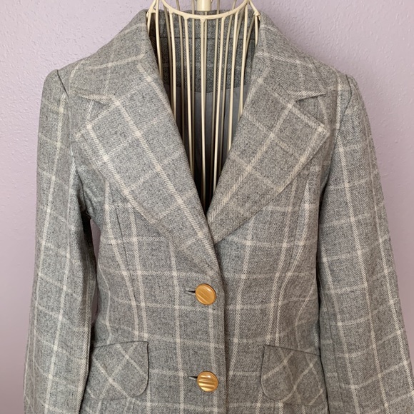 Vtg Windowpane Plaid wool blazer jacket - Picture 3 of 16